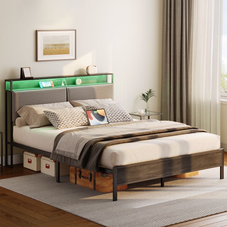 wood and metal bed