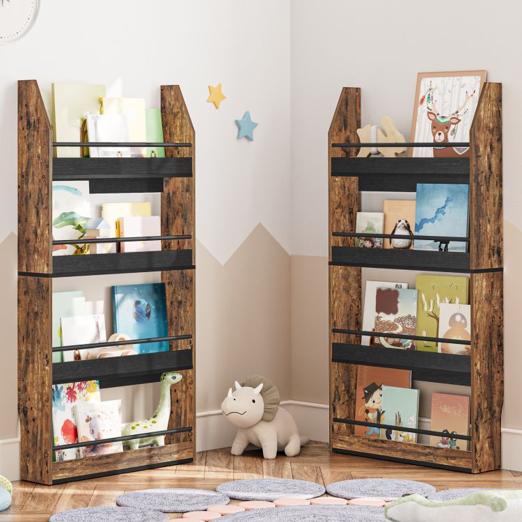 wood and metal book shelf