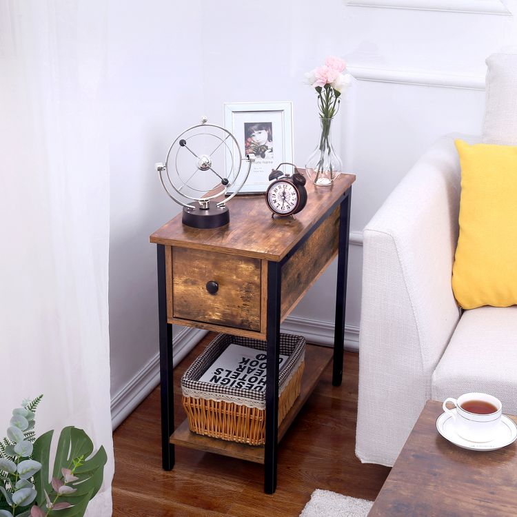 Industrial style narrow end table for couch